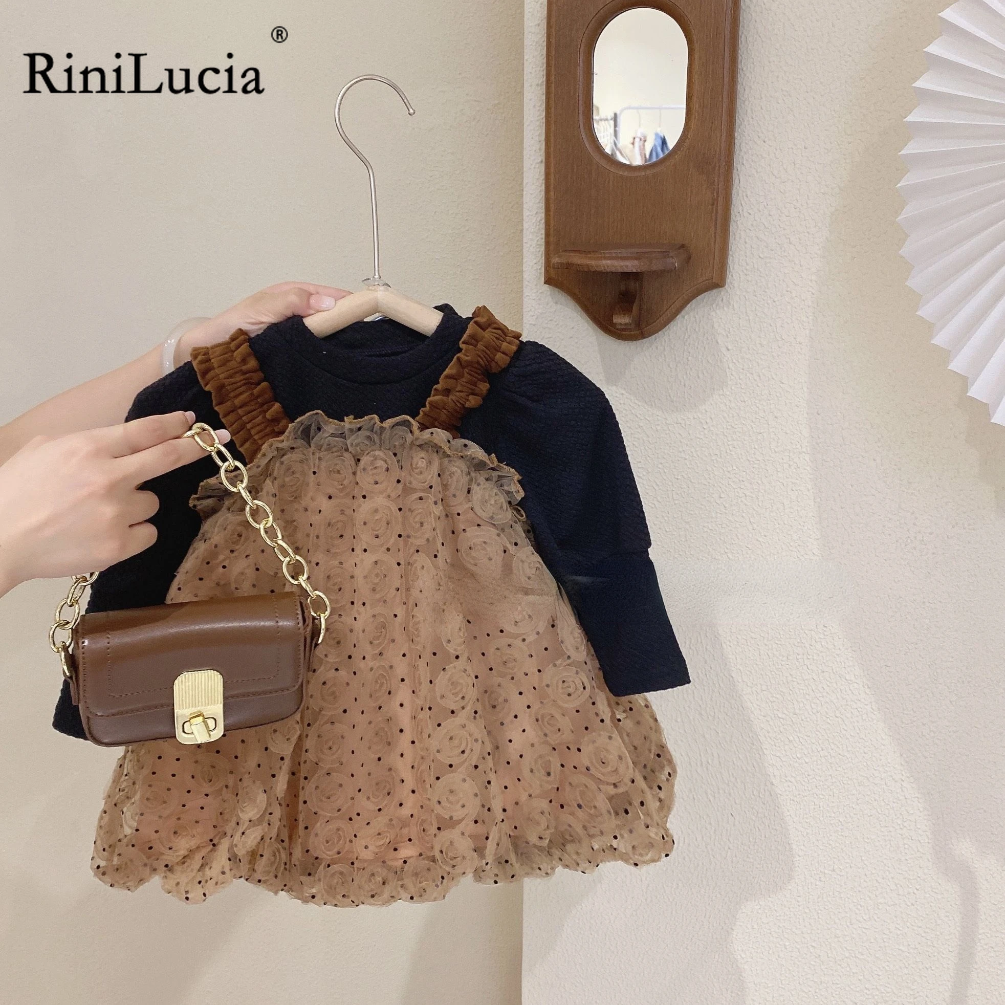 

Korean Children Kids Clothing Set 2023 New Girls Summer 2pcs Outfits Long Sleeve Shirts Floral Tulle Dress Girls Sets