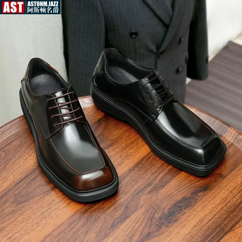 Мужские модельные туфли из лакированной коровьей кожи роскошные качественные