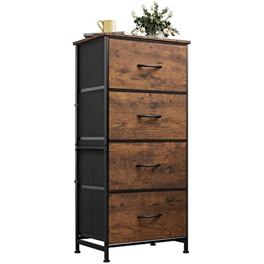 

Dresser with 4 Drawers, Fabric Storage Tower, Organizer Unit for Bedroom, Hallway, Entryway, Closets, Sturdy Steel Frame, Wood