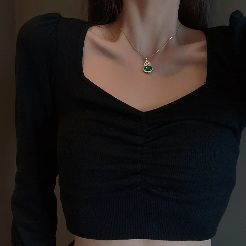 Ожерелье из титановой стали с зеленым драгоценным камнем женское дизайнерское