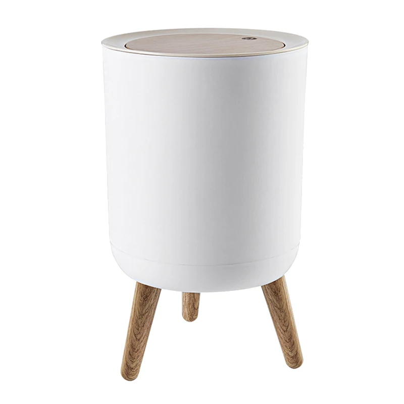 

Household With Lid Press Living Room Toilet Bathroom Kitchen Nordic Style High-Foot Imitation Wood Grain Trash Can