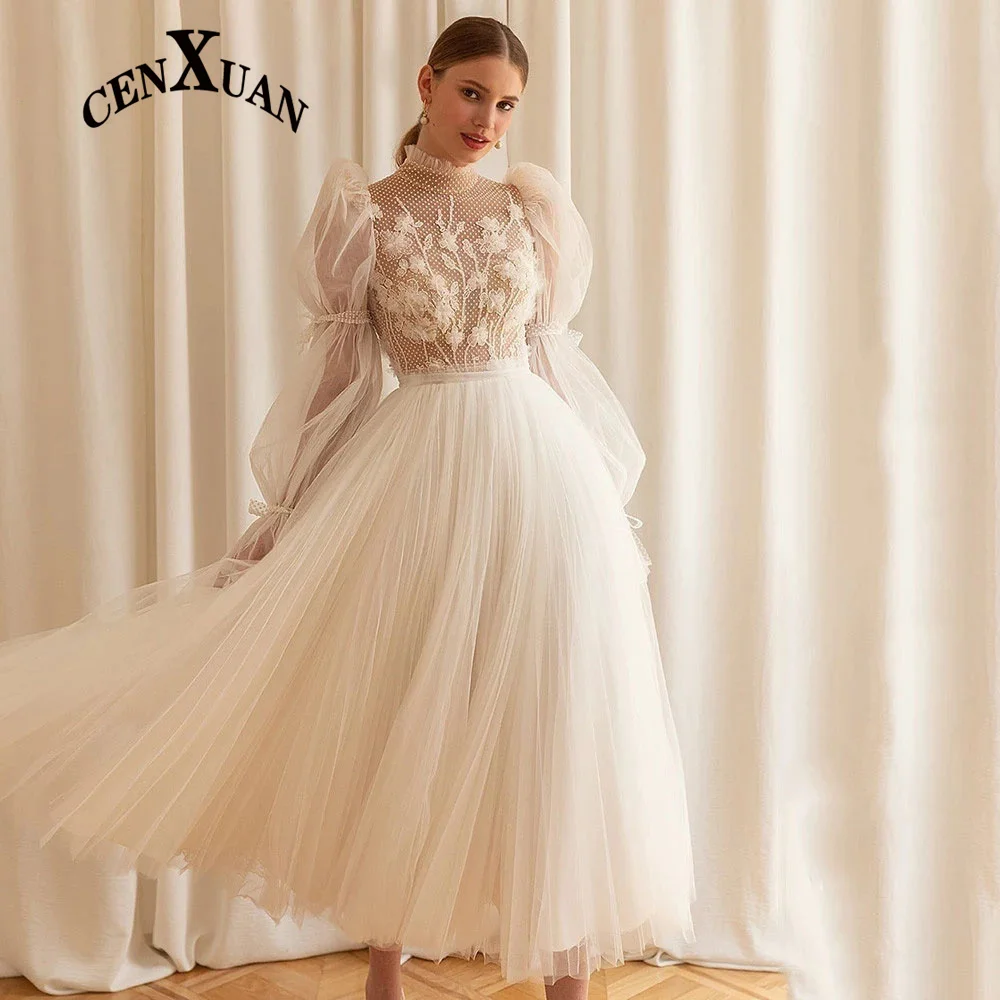 

YOLANMY Fairytale Aline Short Wedding Dresses For Mariages Illusion Pleat Lace Made To Order Vestidos De Novia Brautmode