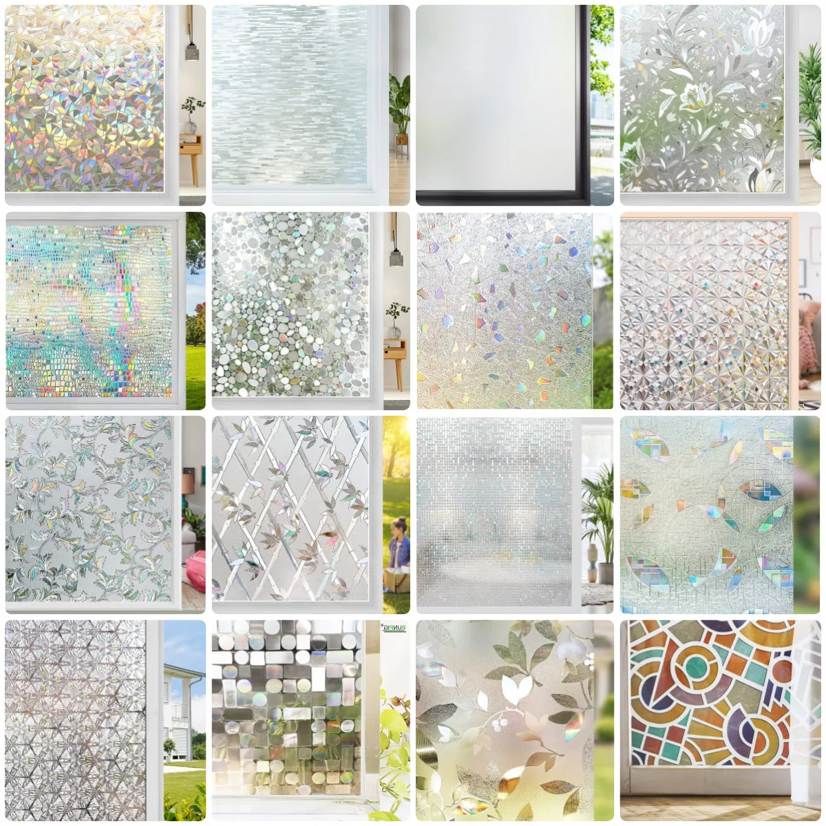 

Rainbow Window Film Privacy Stained Glass Non-Adhesive 3D Static Cling Removable Vinyl Decorative Sticker Anti UV for Home