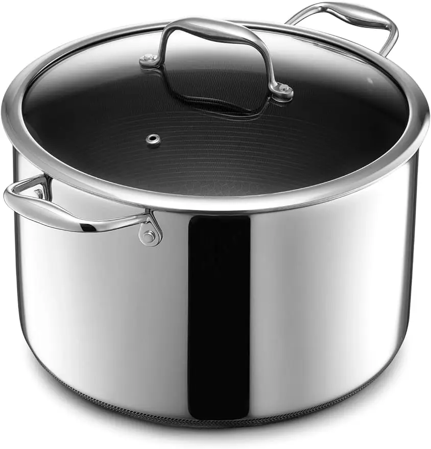 

HexClad Hybrid Nonstick Stockpot, 10-Quart Stockpot with Tempered Glass Lid, Dishwasher Safe, Induction Ready, Compatible with A