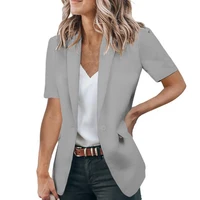 women blazer solid color anti wrinkle loose type temperament breathable cardigan short sleeves single button formal women suit c