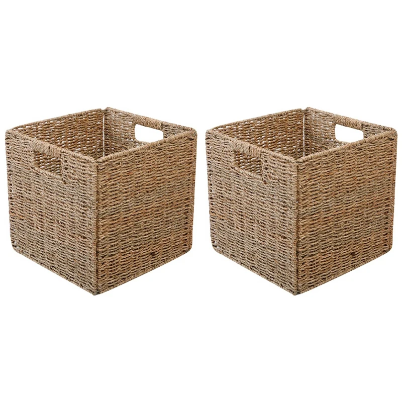 

3X Woven Seagrass Farmhouse Kitchen Storage Organizer Basket Bin With Handles For Cabinets,Pantry,Bathroom,Laundry Room