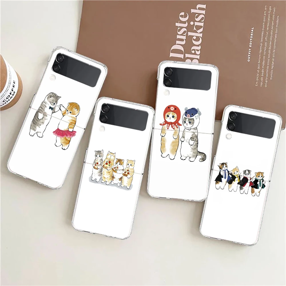 

Cute Cat Cartoon Hard PC Phone Case For Samsung Galaxy Z Flip 4 Transparent ShockProof Cover for Samsung Z Flip 3 Shell Capa Bag