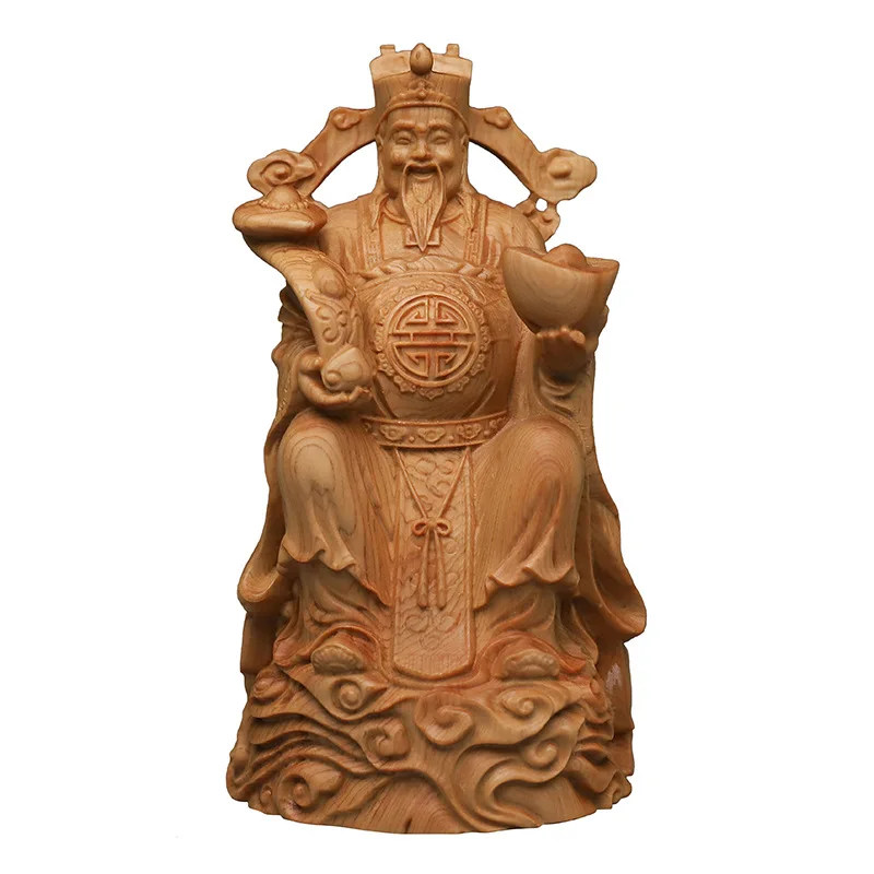 

Solid wood carved Buddha statue of God of Wealth， Modern Art Handmade Lucky Buddha Statue Home living room decoration statue