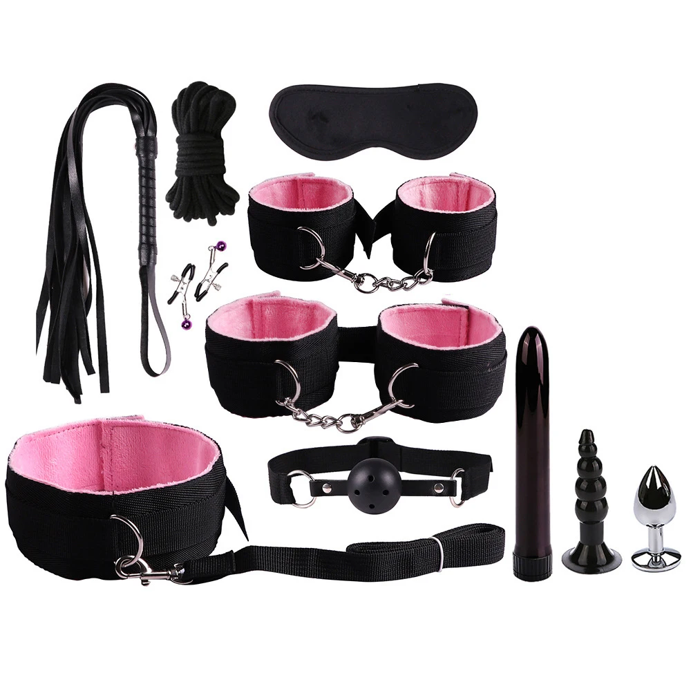 

11PCS Bondage Kit BDSM Bed Restraints Adult Games Erotic Couples Sexual Handcuffs Nipple Clamps Whip Rope Sex Toys for