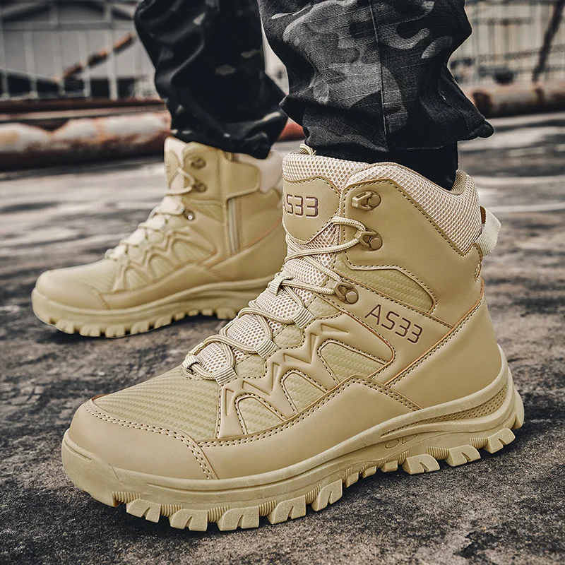 HIKEUP Men‘s Outdoor Shoes Genuine Leather Boot Trekking Sneakers Non-Slip Climbing Camping Man Shoes Practical Military Boots