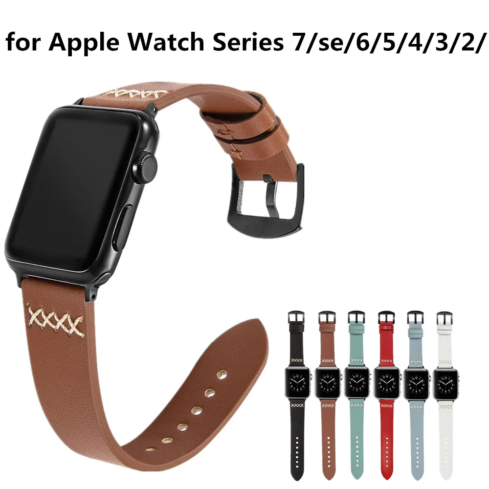 

Pure Color Genuine Leather Strap for Apple Watch Series 7/se/6/5/4/3/2/1 (41mm 45mm 44mm 40mm 42mm 38mm) apple watch band