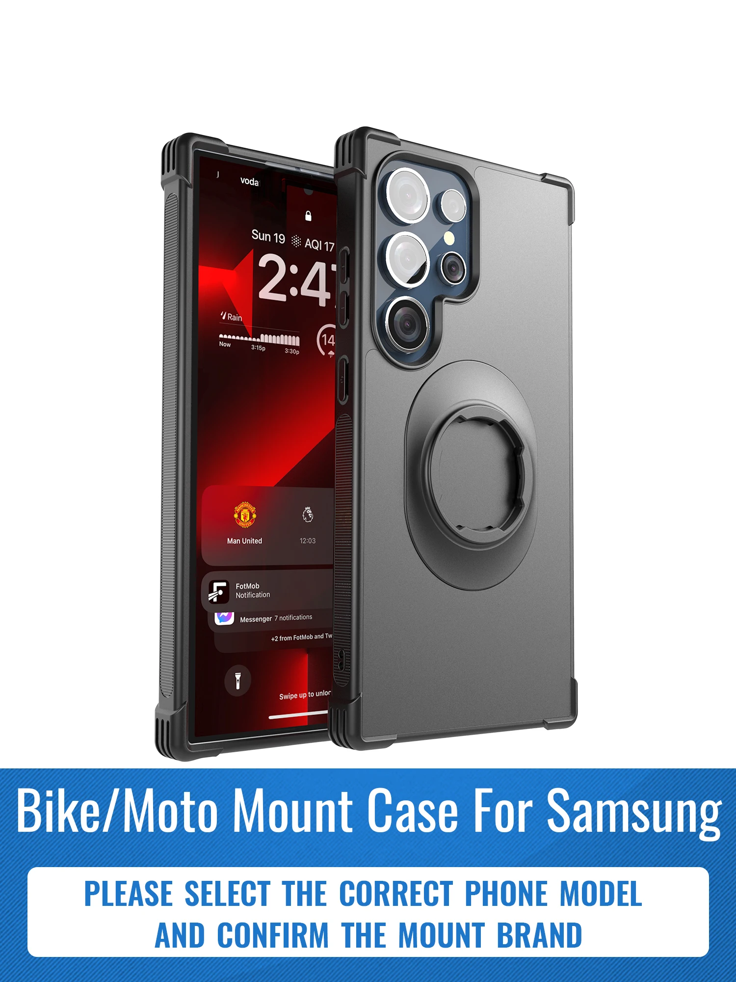 Фото Противоударный чехол для Samsung Galaxy S24/S25/S26 U/Plus/Ultra с креплением для мотоцикла/велосипеда/автомобиля в стиле Quad-style с фиксирующим механизмом №1