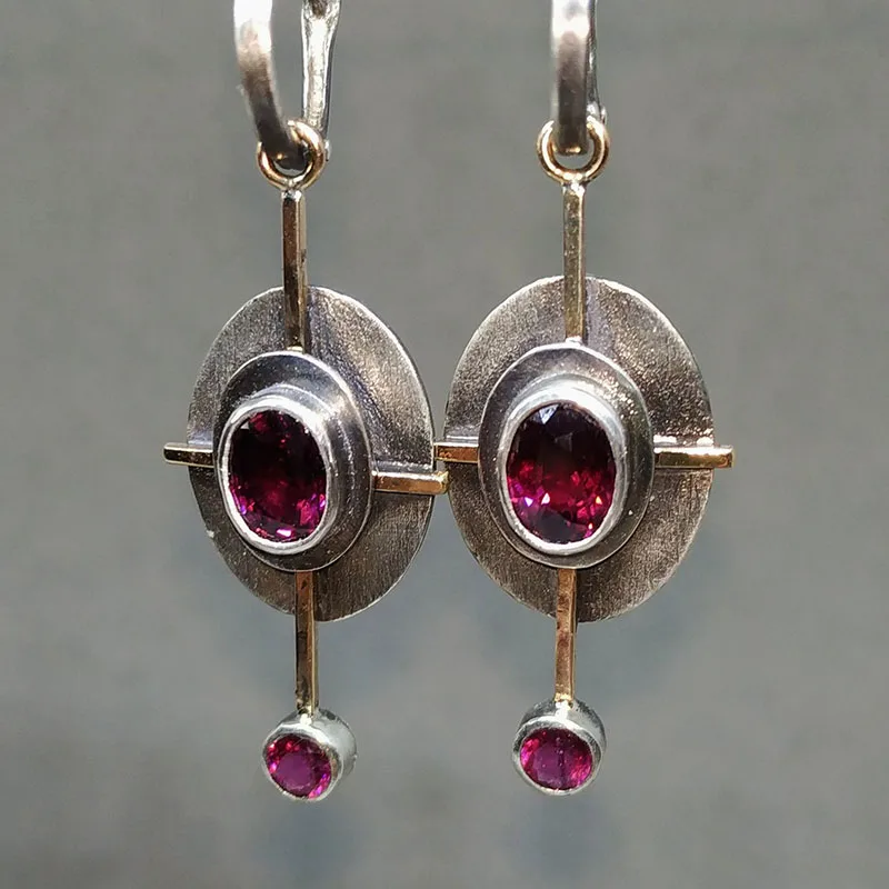 

New Vintage Red Crystal Stone Dangle Earrings For Women Tribal Cross Design Oval Antique Metal Statement Earrings Jewelry
