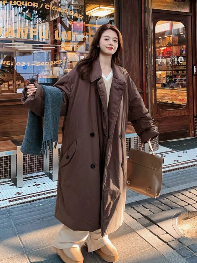 Ретро темперамент кофейного цвета повседневный универсальный пуховик верхняя