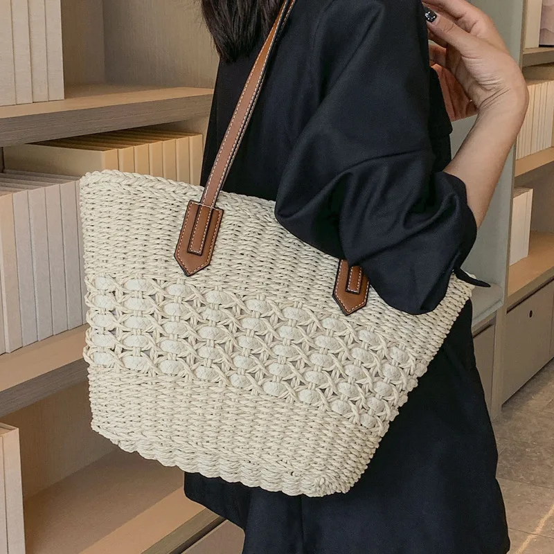 

Летняя плетеная вручную Соломенная женская винтажная ажурная сумка из ротанга для отпуска, брендовая дизайнерская сумка через плечо