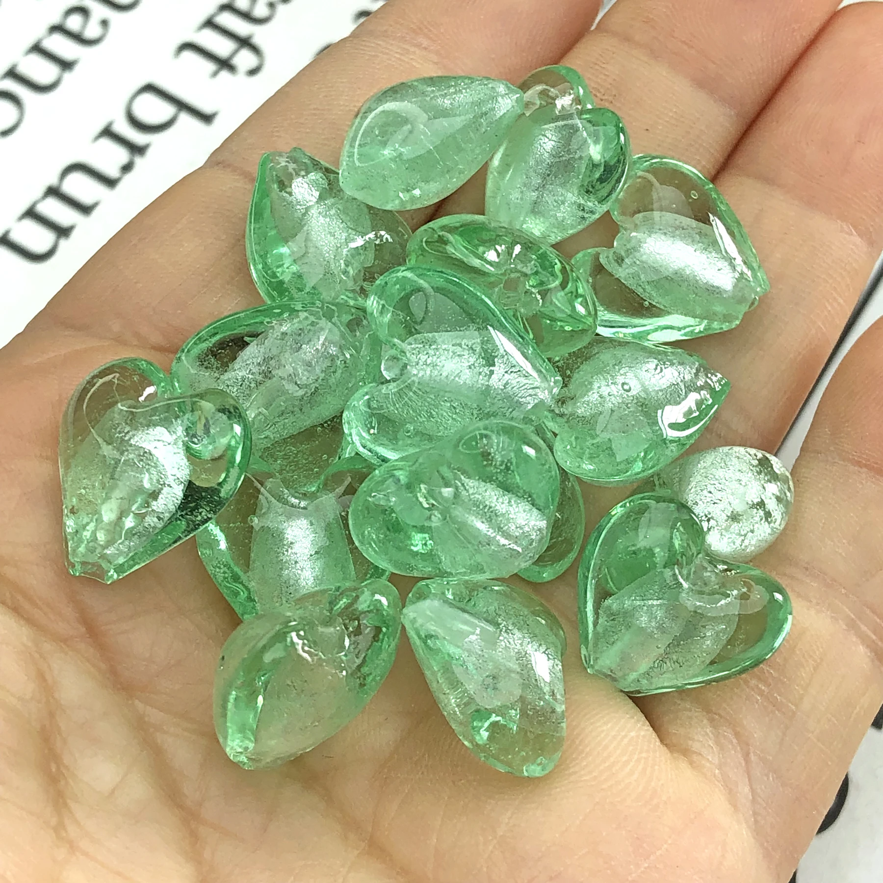 Heart Green Foiled Handmade Lampwork Glass Bead 15MM Loose Love Pendant Beads For Making Diy Charm Bracelet Earring Accessories