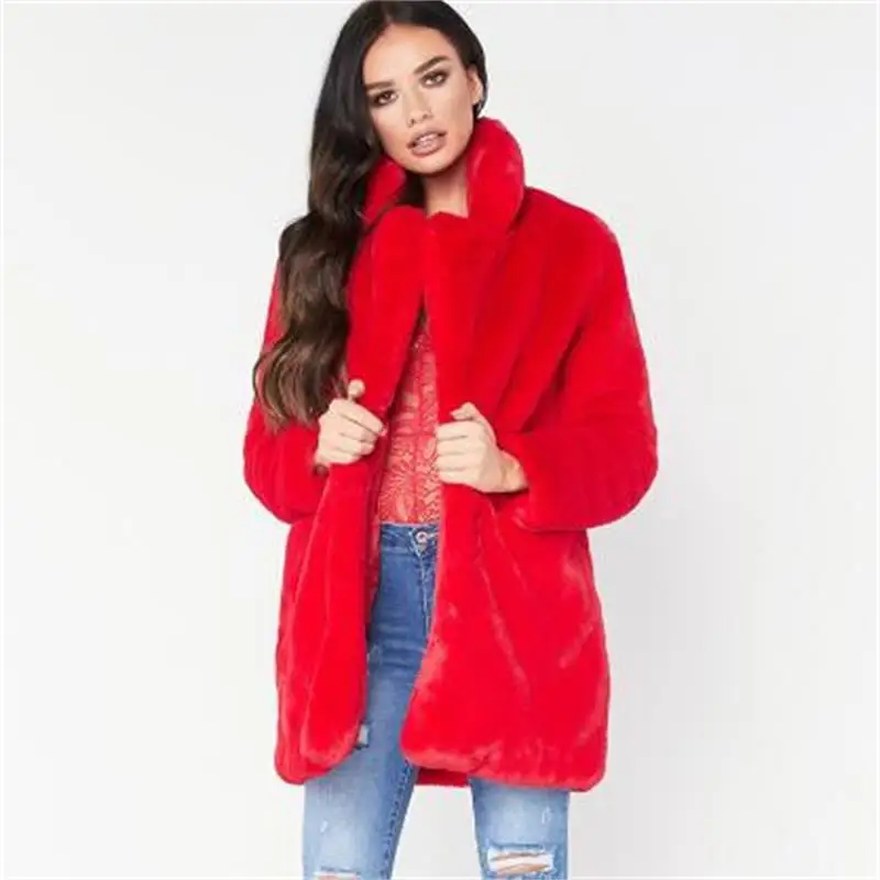 Women 2023 Elegant Long Loose Oversize Coats New Fashion Warm Rabbit Hair Faux Fur Coat Oversize S-3XL Solid Color Thick Jacket