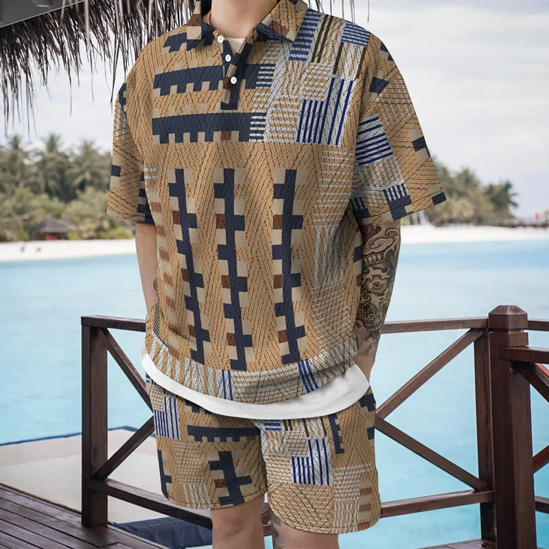 

Summer Mens Fashion 3d Tracksuit Short Sleeve Polo Shirt Set Luxury Vintage Clothing Print 2Pieces Casual Suit Streetwear Outfit