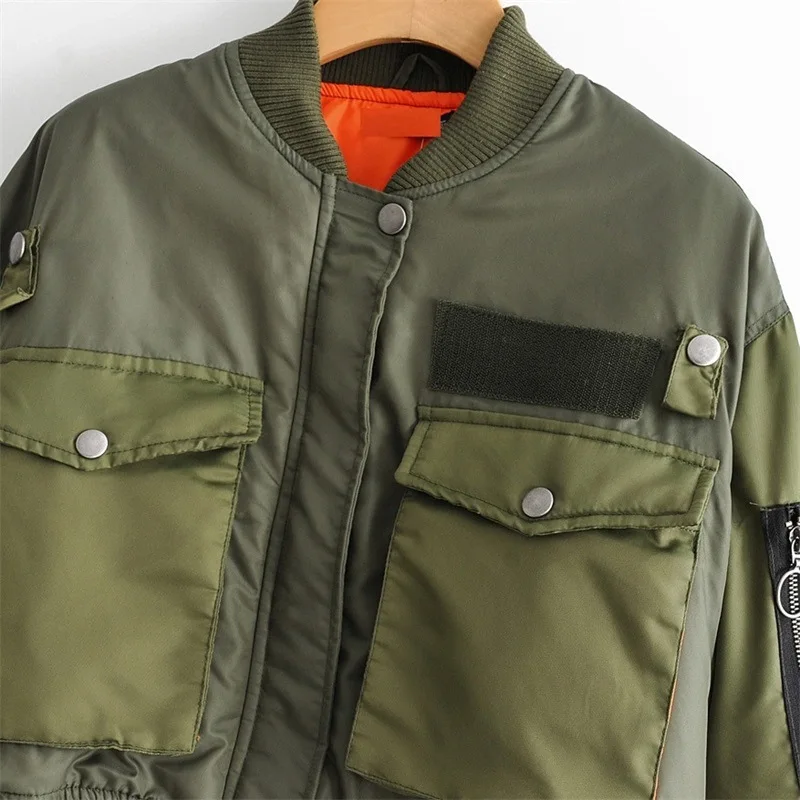 Autumn New Women's Army Green Flying Jacket Short Cotton Coat Winter Jacket Women