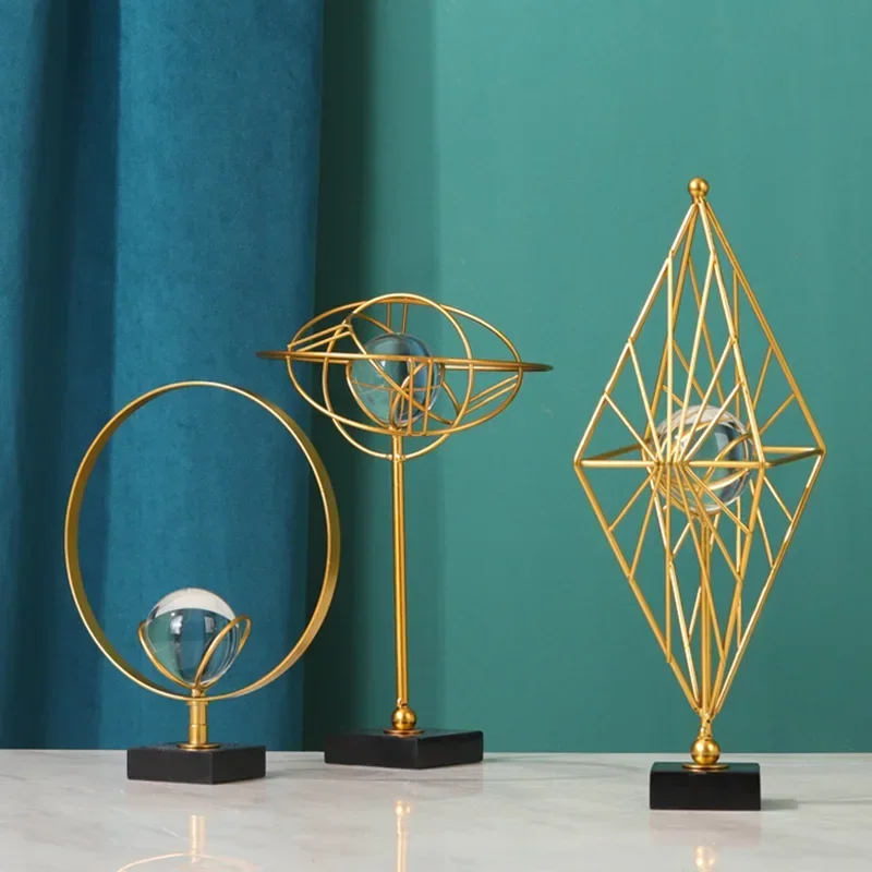 

Nordic Light Luxury Abstract Geometry Crystal Ball Decoration Creative Living Room Office Desktop Decoration Metal Decoration