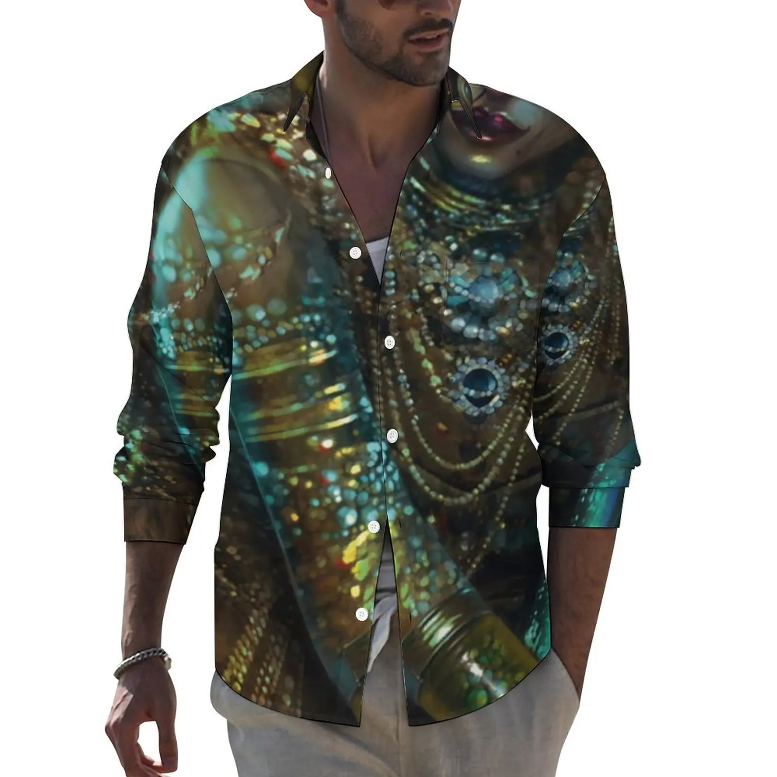 

Jibaro Oil Painting Shirt Love Death Robots Casual Shirts Long Sleeve Pattern Streetwear Blouses Autumn Loose Oversize Tops