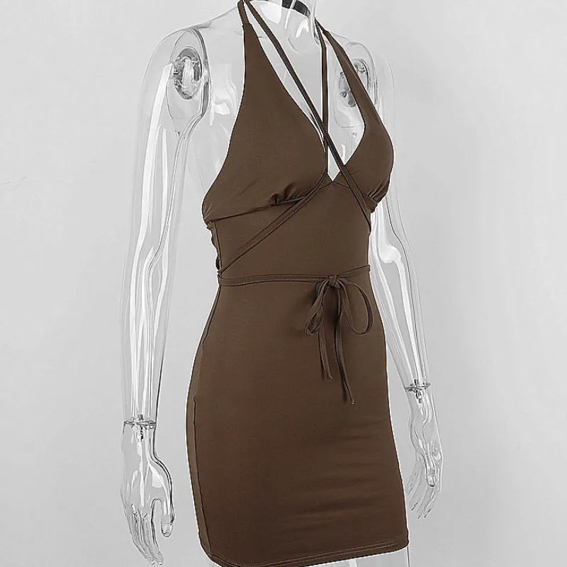 Женское облегающее платье с открытой спиной Однотонная юбка болотного цвета