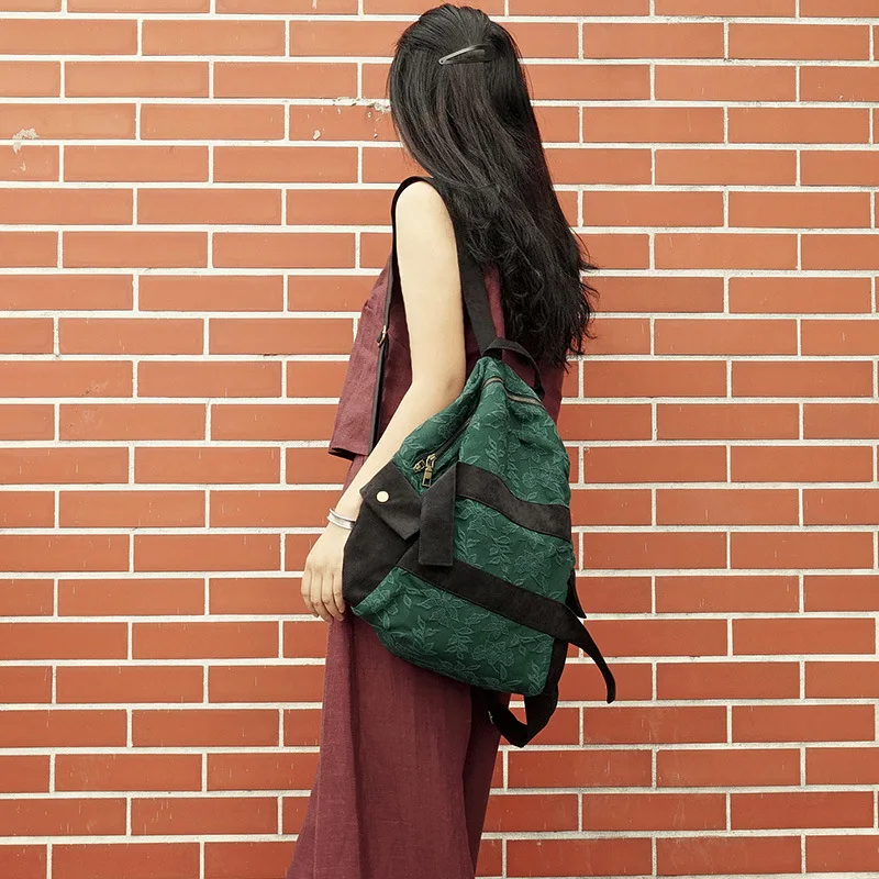 Винтажный рюкзак Johnature хлопково-льняная сумка новинка 2024 повседневный