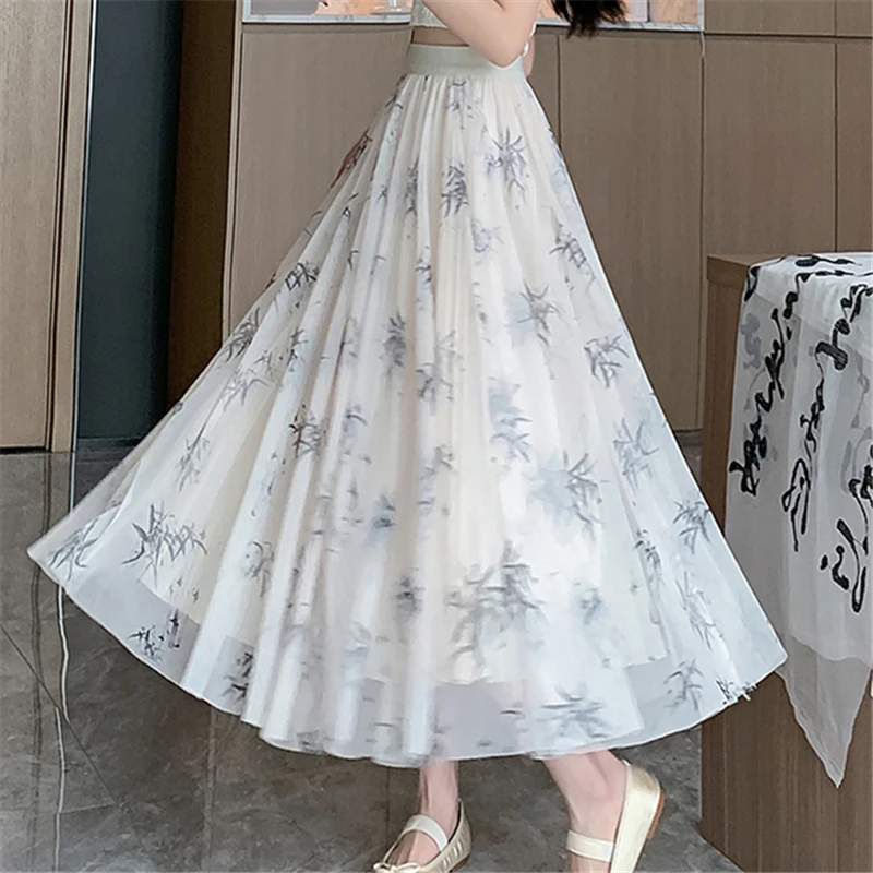 Элегантная женская трапециевидная двухслойная юбка до середины икры в китайском