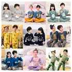 Весенне-осенние хлопковые Пижамные комплекты с длинными рукавами для мальчиков с мультяшными животными, Детские комплекты одежды, детская одежда для сна, пижамы для мальчиков, пижамы