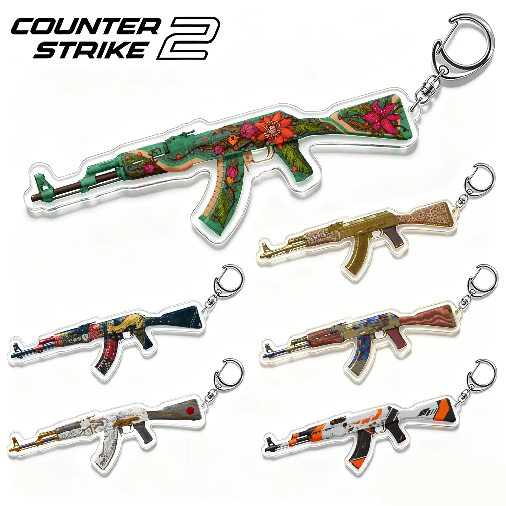 Фото Брелок-подвеска для сумки Counter-Strike 2: скины AK-47 (Bloodsport, Wild Lotus, Ice Coaled, Asiimov, Fire Serpent, Hydroponic) из акрила. Игрушка. №1