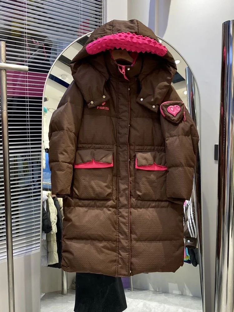 2024 Winter 90% White Duck Down Coat Women Gruba luźna odzież wierzchnia Ciepła kurtka puchowa Parka z kapturem