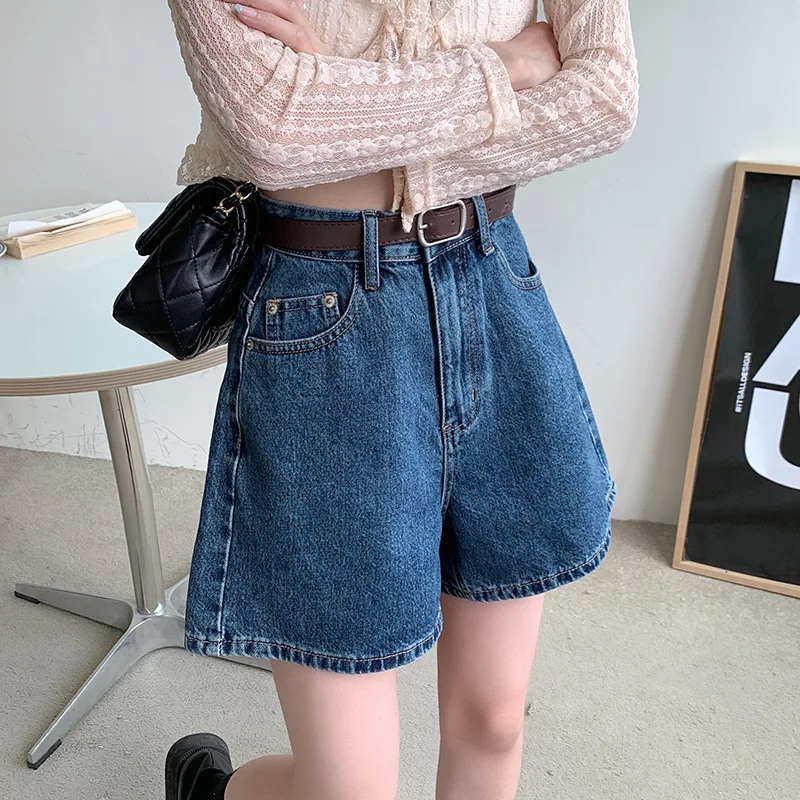 2023 Vintage High Waist Straight Fashion Jeans Summer Loose All-match Shorts Solid Casual High Street Jeans Shorts for Women