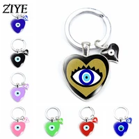 lucky blue turkish evil eye creative heart keychain amulet evil nazar eye charms key chain keyrings glass dome statement jewelry