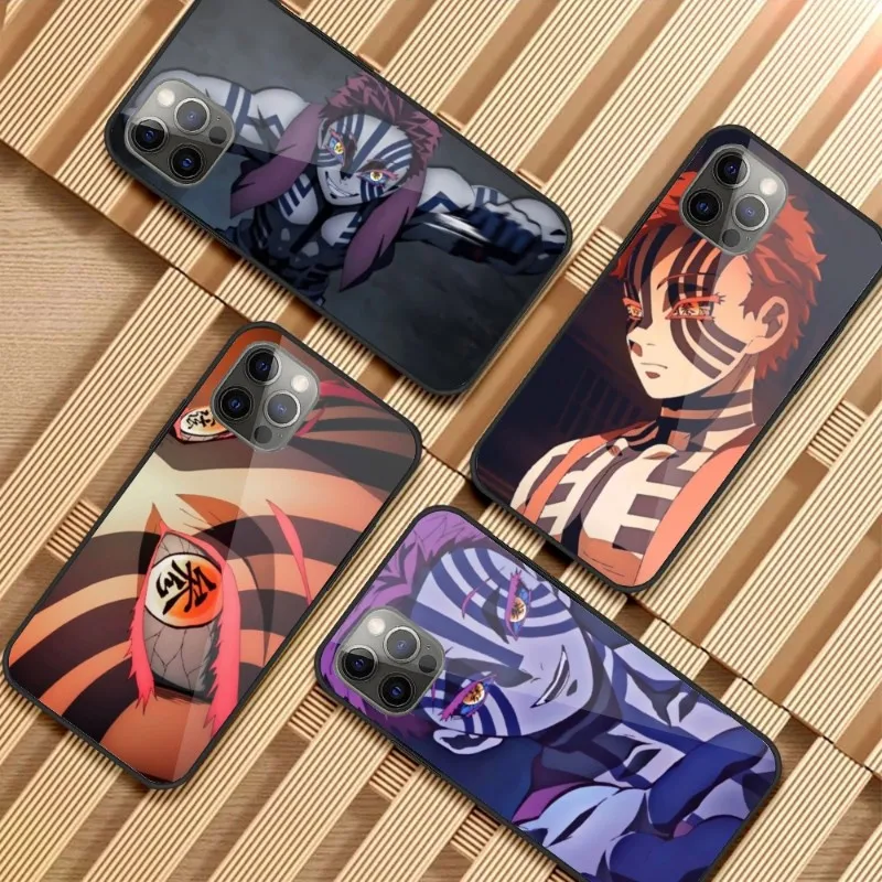 

Demon Slayer Akaza Phone Case for iPhone 14 13 12 11 XS X 8 7 6 Plus Mini Pro Max SE 2022 PC Glass Cover Funda Shell
