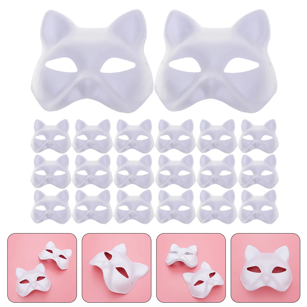 

20 Pcs Blank Hand Drawn Mask Adult Halloween Costumes Animal Masks Kids Bulk DIY Prop Paper Masquerade Miss White Cat