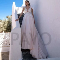 elegant wedding dress sleeveless exquisite appliques tulle a line vintage beach princess mopping vestido de novia for women
