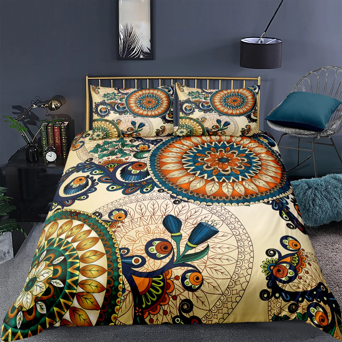 

Bohemian Style Bedding Set King Size Mandala Flower Printing Duvet Cover Home Quilt Cover With Pillowcase Bedclothes Textiles