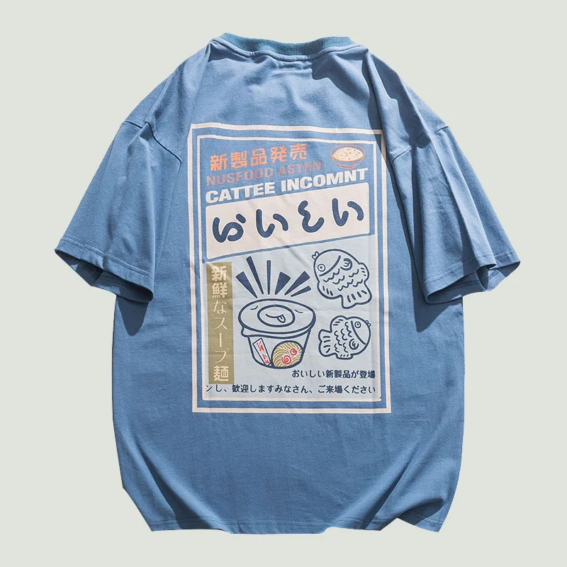 

Streetwear Harajuku Men's Cartoon Japanese Noodle Printed Short Sleeve T-Shirts Summer Fashion Hip Hop Casual Loose Cotton Tops