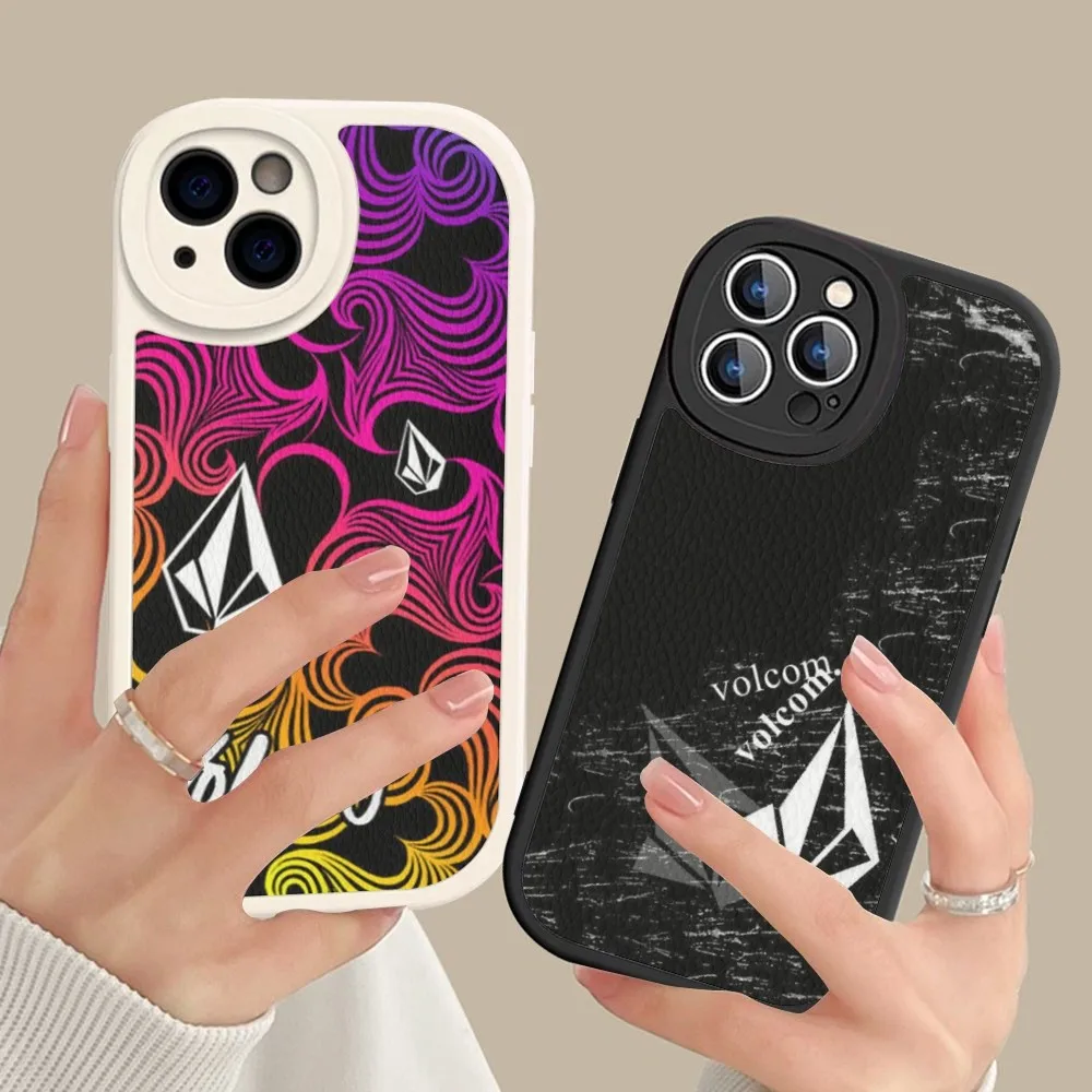 V-VolcomS-S Logo Phone Case Hard Leather For IPhone 16 15 14 13 12 Mini 11 Pro Max Xs X Xr 7 8 Plus Fundas