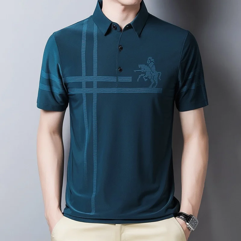 

Summer New Men's Casual Outdoor Daily Short Sleeve T-Shirt Men's Ice Silk Polo Top Fashion Lapel Button Polo Tops