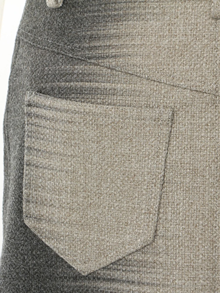 Женская шерстяная юбка-годе [EAM] серая элегантная с высокой талией и карманами