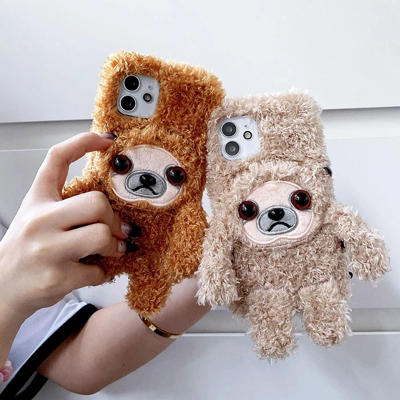 

Autumn Winter Cute Girl Plush Sloth Phone Case For IPhone8 7 11 12 13 Pro Max X XS XR Plus SE2 SE3 7Plus MINI