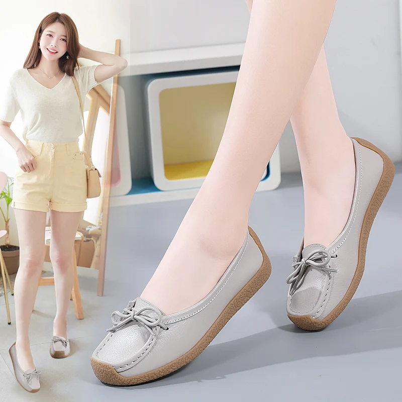 

Women Shoes Moccasins Women Flats Loafers Genuine Leather Female Shoes Slip on Ballet Bowtie Women's Shoes flat shoes zapatos