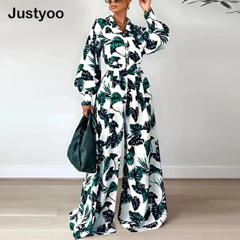 

Women's Elegant Printed Two Piece Autumn Long Sleeve Top and Pants Casual Home Set Vintage Office Lady 2023