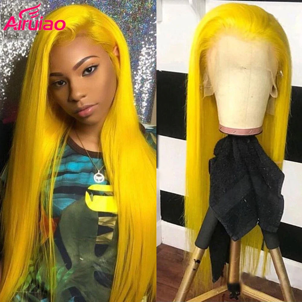 Парик женский прямой из натуральных человеческих волос желтый 13 х4 дюймов |