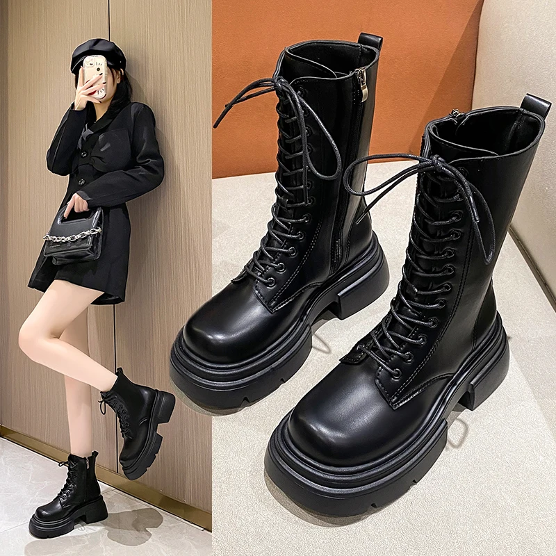 

Lolita Boots Zipper Women Shoes Autumn Flat Heel Round Toe Winter Footwear Boots-Women Ankle Med Rock Black Rubber 2023