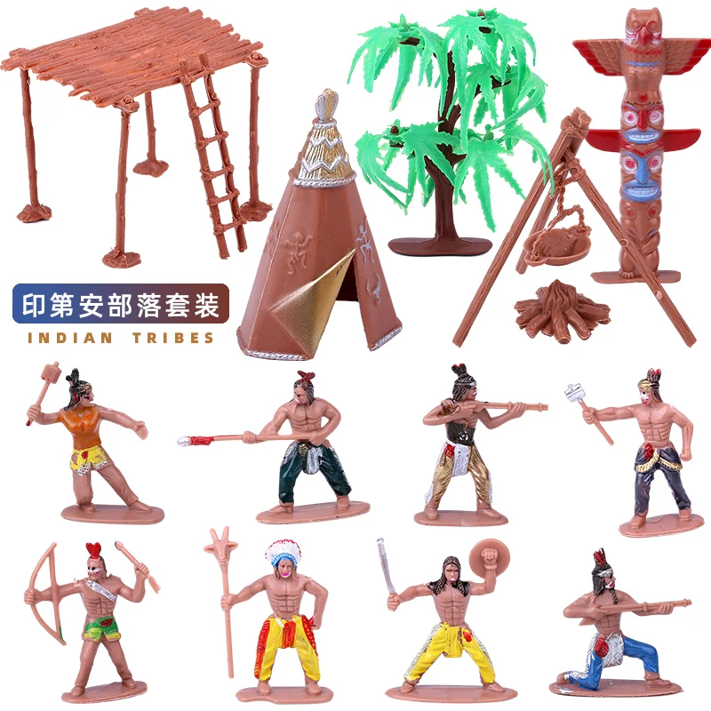 

Indians West Cowboy Cactus Plastic Classic Toys Children Toy Gift Ancient Indian Military Soliders Model Figure Playset 14pc/set