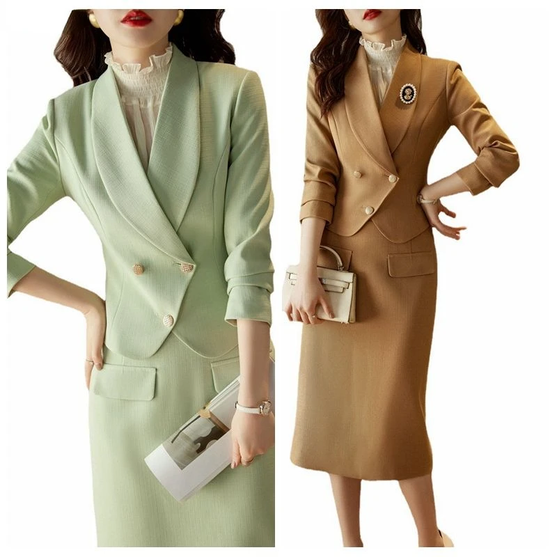 

High Quality Korean Spring Formal Ladies Blazer Suit Women Business with Work Wear Office Pencil Skirt Jacket 2-piece Sets