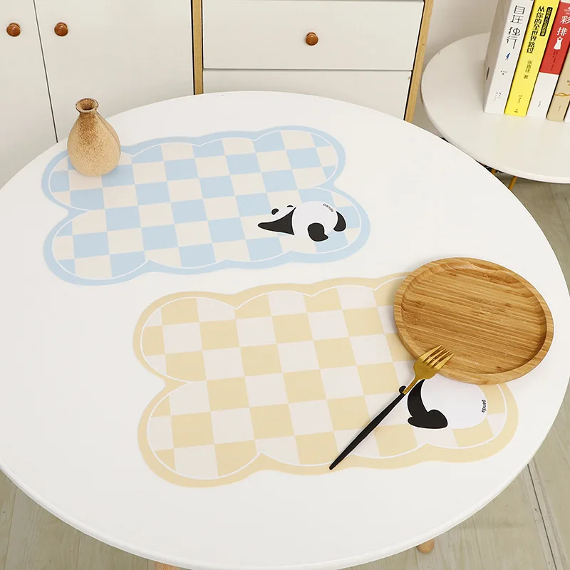 

2 Pcs/Lot Creative New Home Dining Mat Cartoon Panda Pu Leather Waterproof And Oil-Proof Heat Insulation Placemat