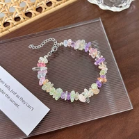 minar 2022 summer lovely rainbow irregular stone charm bracelets for women girls trendy adjusting beaded bracelet accessories